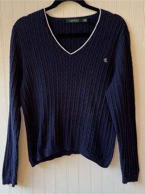Lauren Ralph Lauren Cable Knit Sweater XL Preppy Coastal Grandma 100% Cotton
